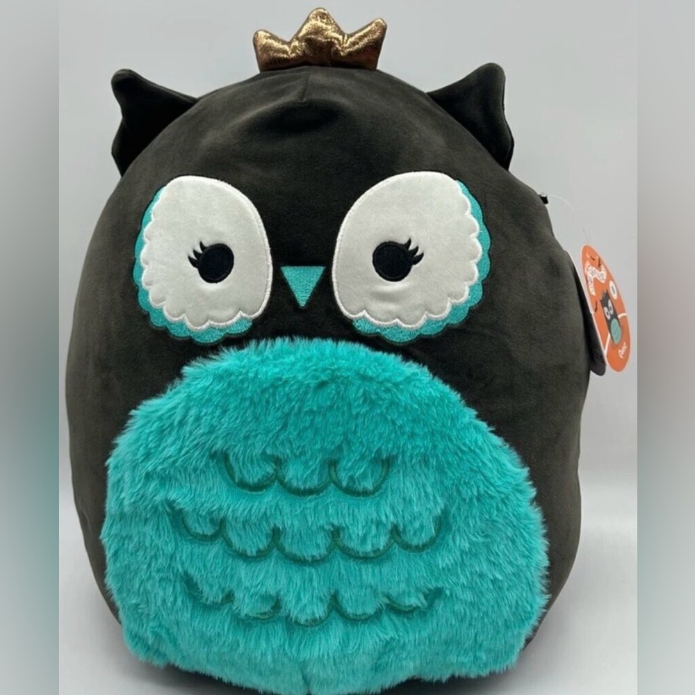 Squishmallows Quest the Owl Queen 17” - Gray and Teal Plush Owl